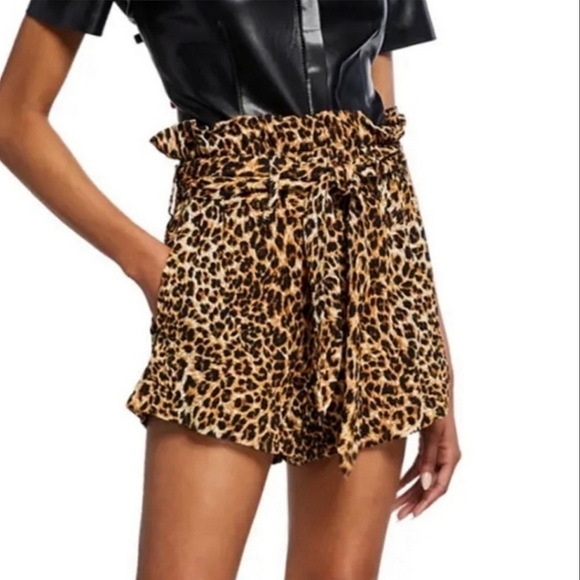 Nanushka Pants - Nanushka primrose paperbag waist shorts ocelot medium NWOT